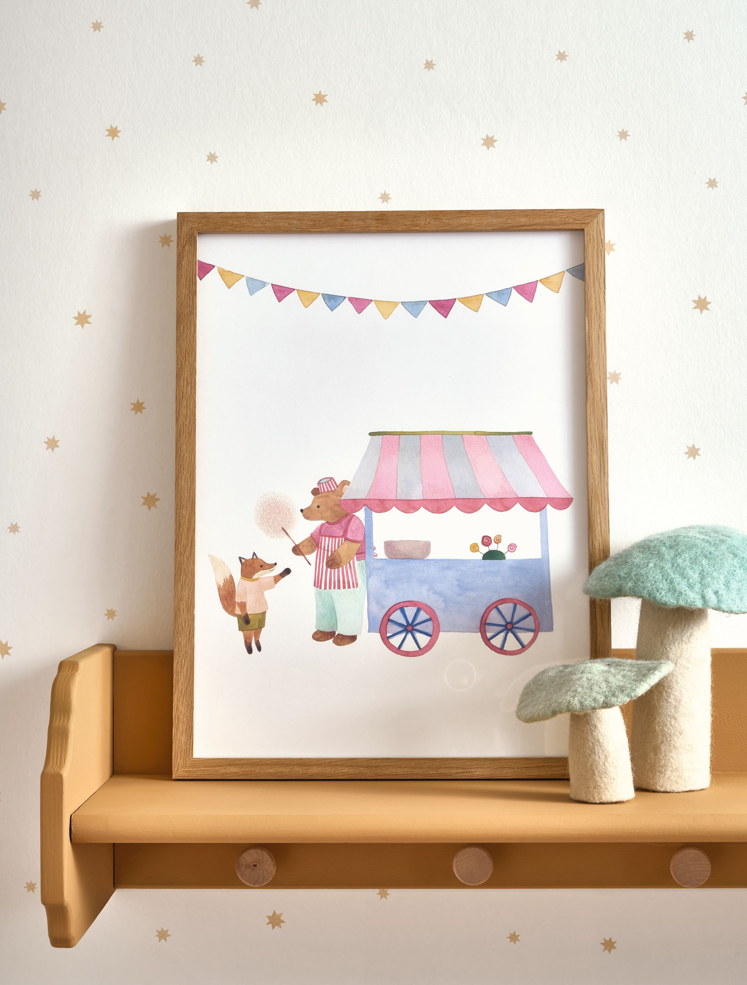 Poster Tiere am Zuckerwattestand Jahrmarkt weiß OUTT203043302