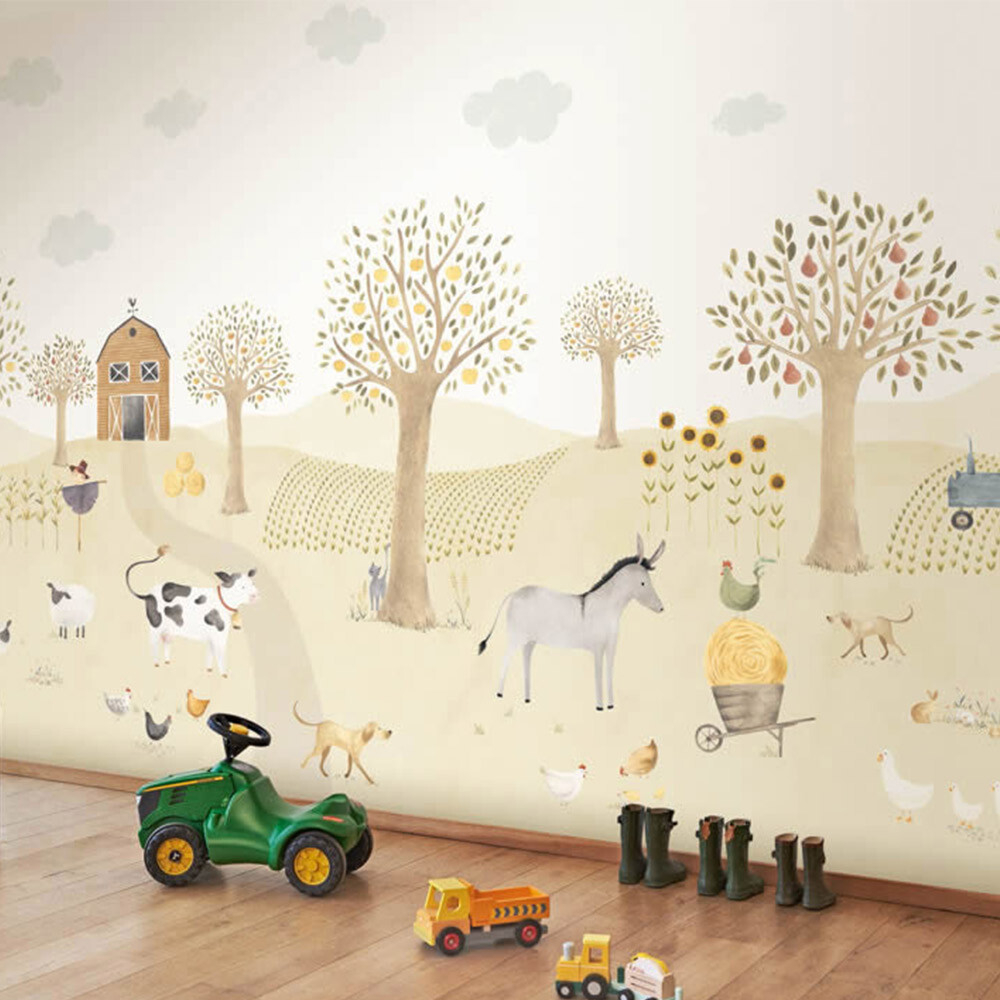 Tractor Farm Animals Mural Pastel Casadeco - Once upon a time OUAT88567712-36-OUAT88567712