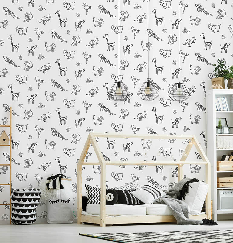 Tapete Vlies Weiß Schwarze Tiere-65-27175