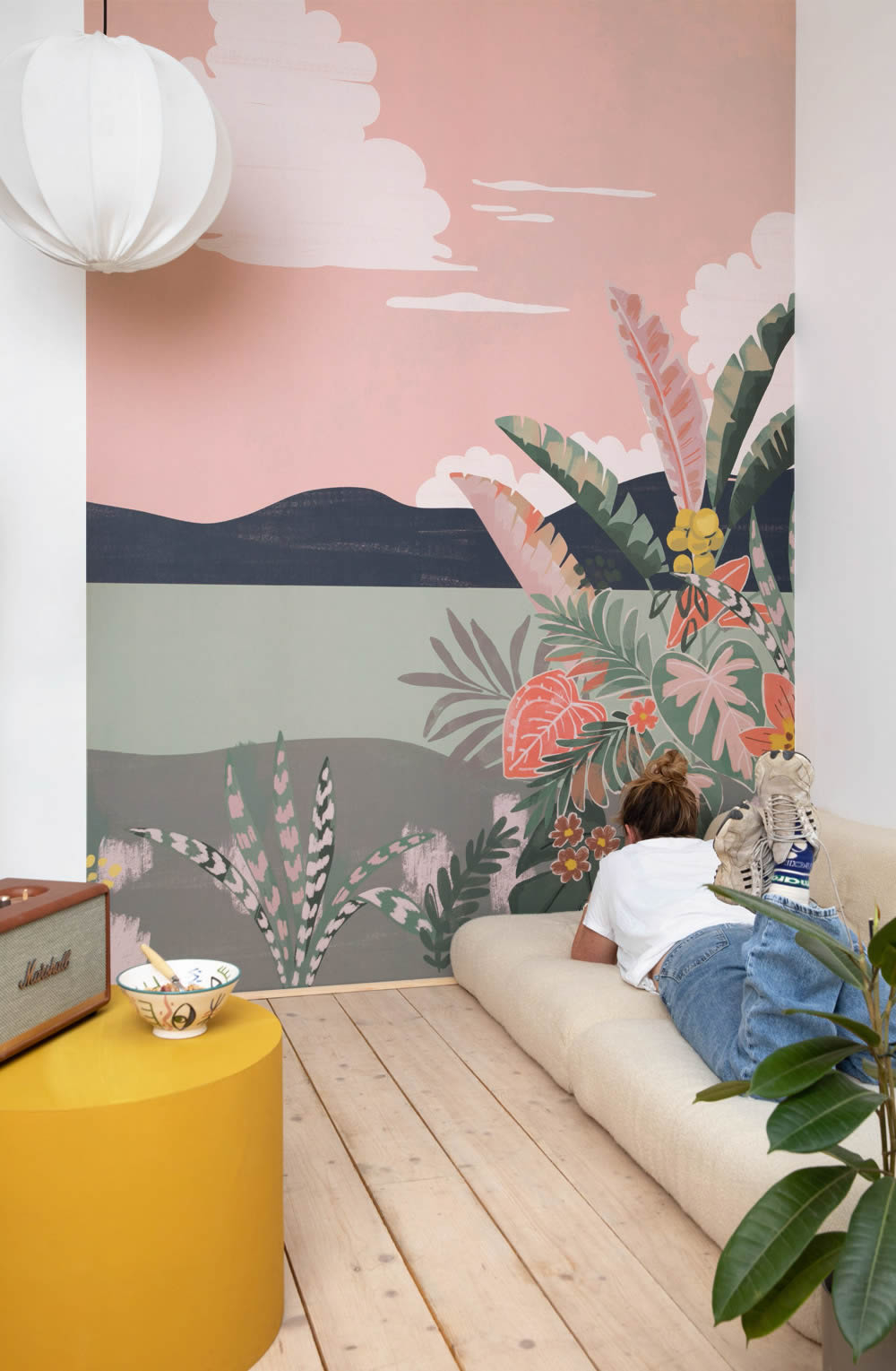 Leaves and flowers landscape murals pink colorful Young and free YNF103424803-36-YNF103424803