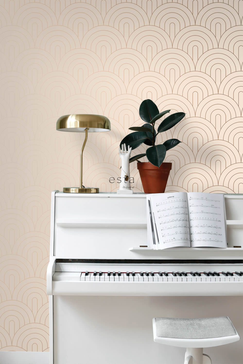Tapete Grafische Boho Tapete Art Deco pfirsichrosa Vlies 139216