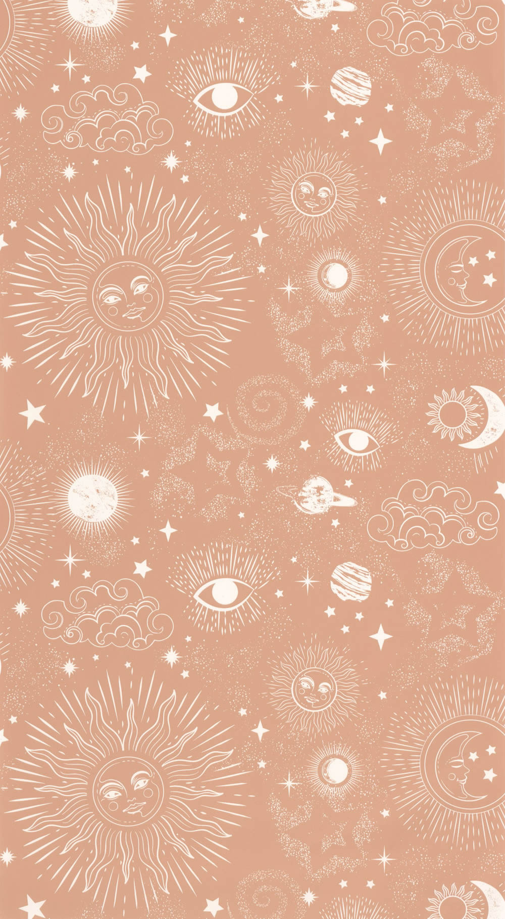 Saturn and sun aprico and white wallpaper Caselio - Young and free Texdecor YNF103244040-36-YNF103244040.1M