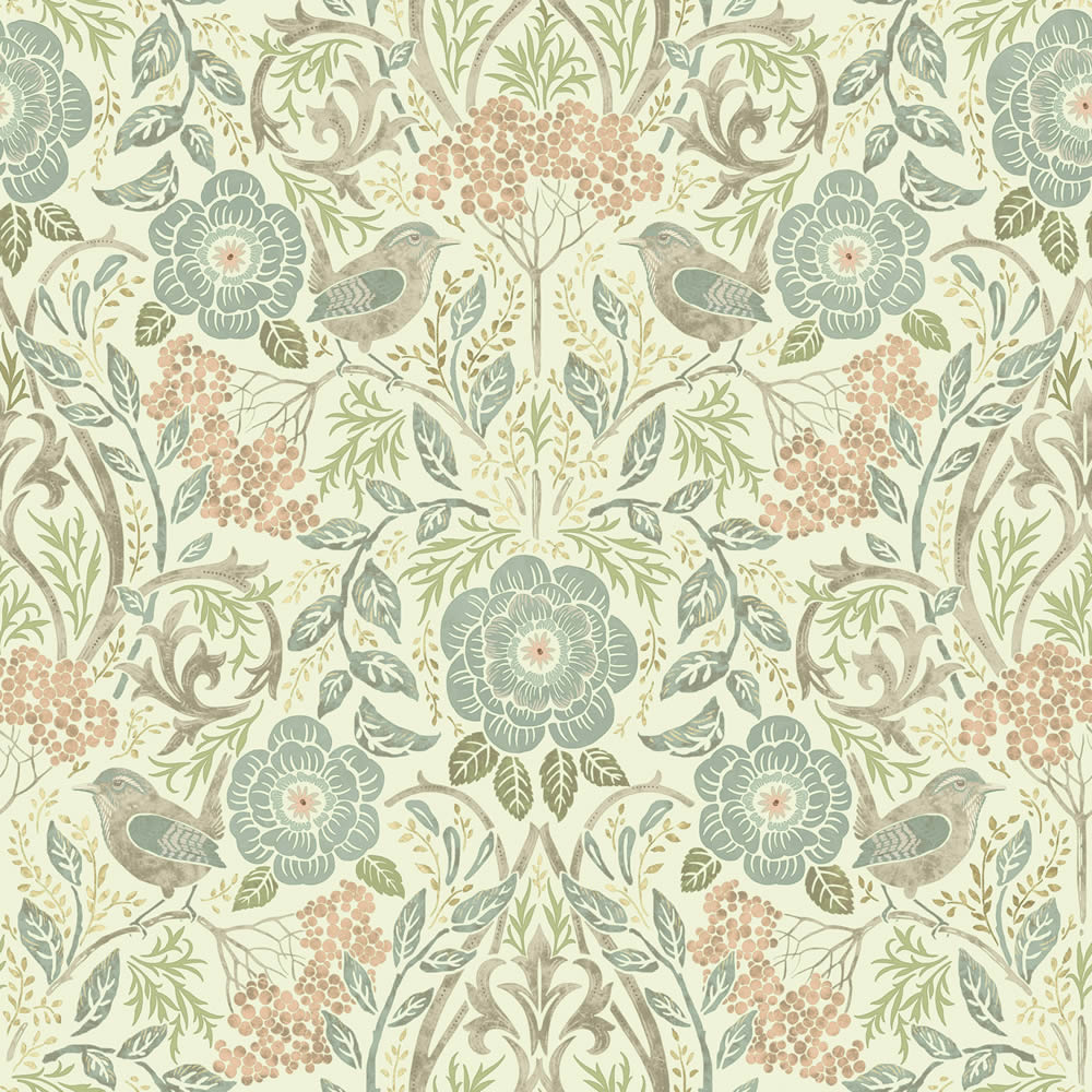Tapete Jugendstil Blumen Blüten Vögel beige Vlies 139323