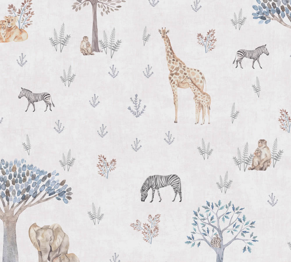 Mustertapete Vlies Safari Zebra Elefant giraffe beige gelb grau 771761-8-771761