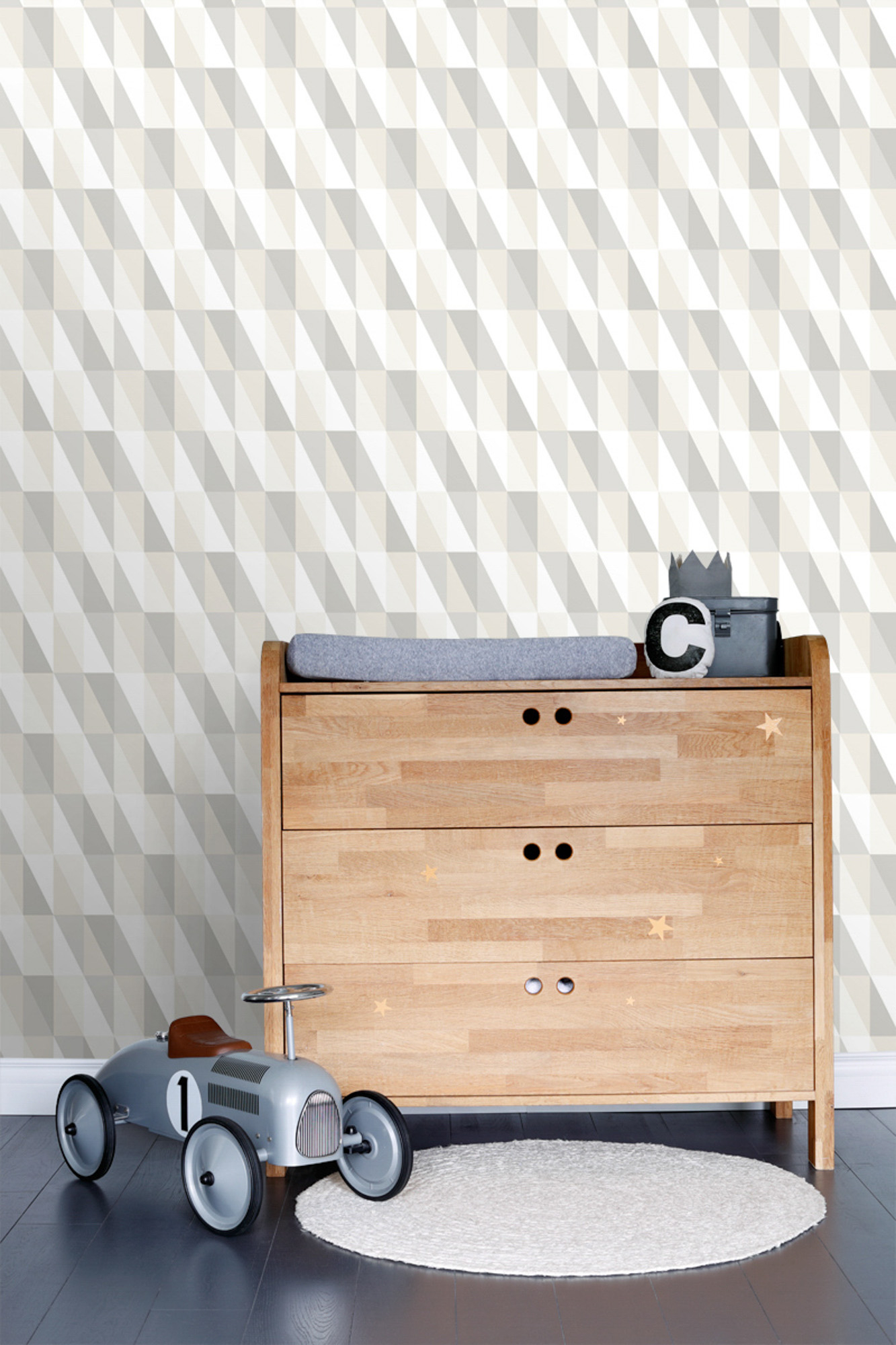 grafische Tapete Dreiecke grau beige silber Vlies 138922
