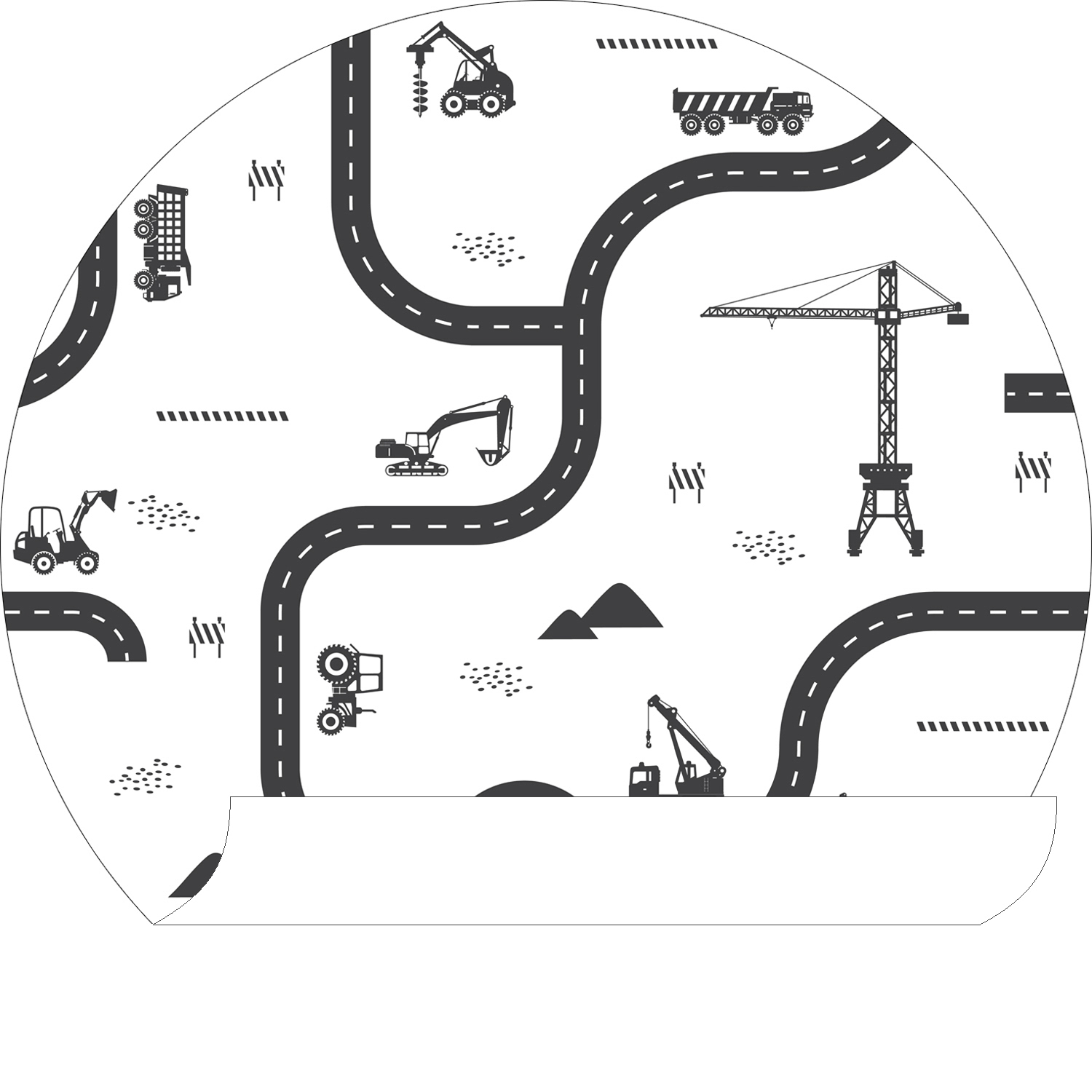 Wandbild Baustelle Straßen schwarz weiß 70 cm 159067