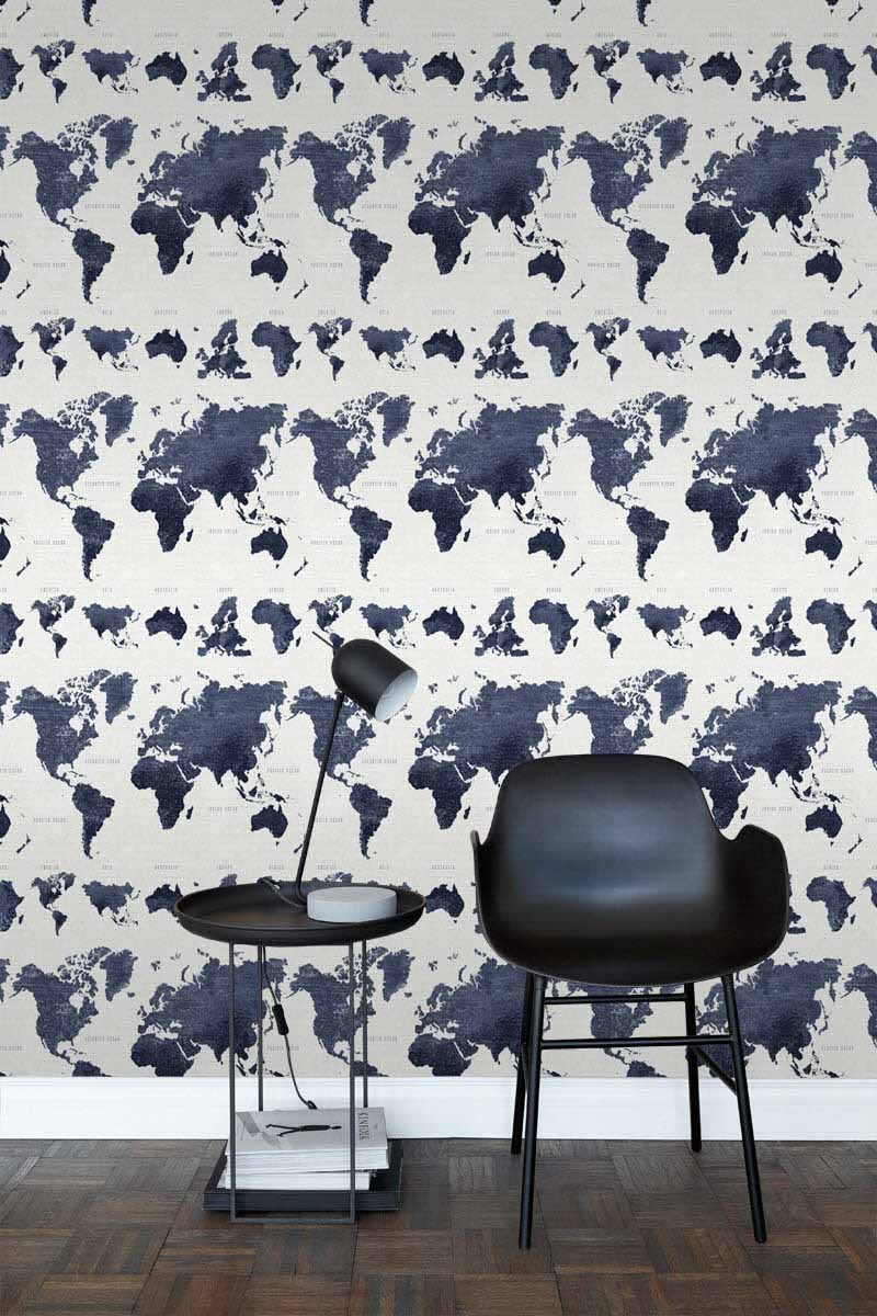 Weltkarten Tapete Vintage dunkelblau Vlies 138972