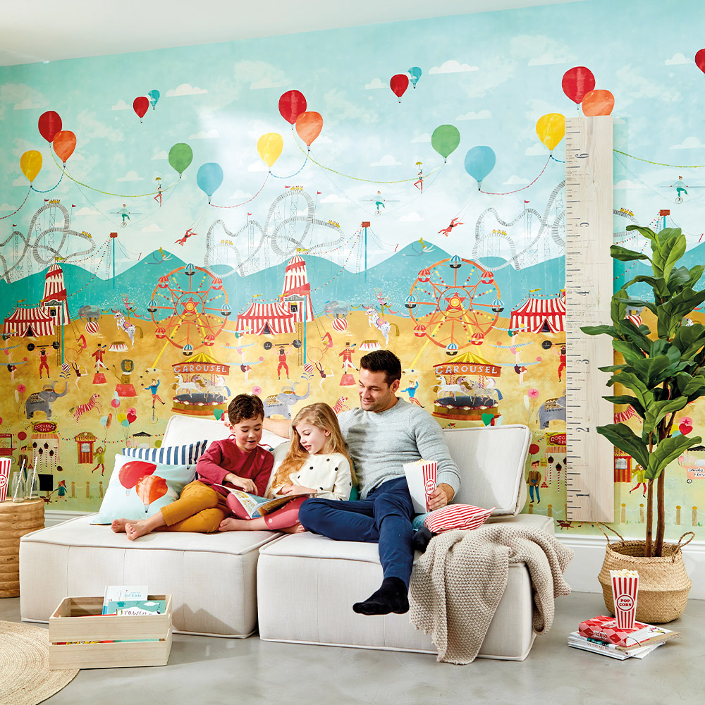 Wandbild Kirmes Zirkus Freizeitpark Achterbahn Tiere bunt HLTF112647