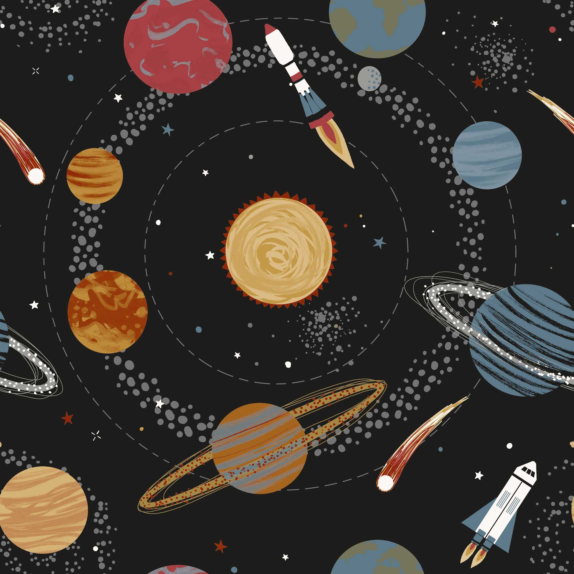 Tapete Weltraum Planeten Sterne schwarz Vlies G78596