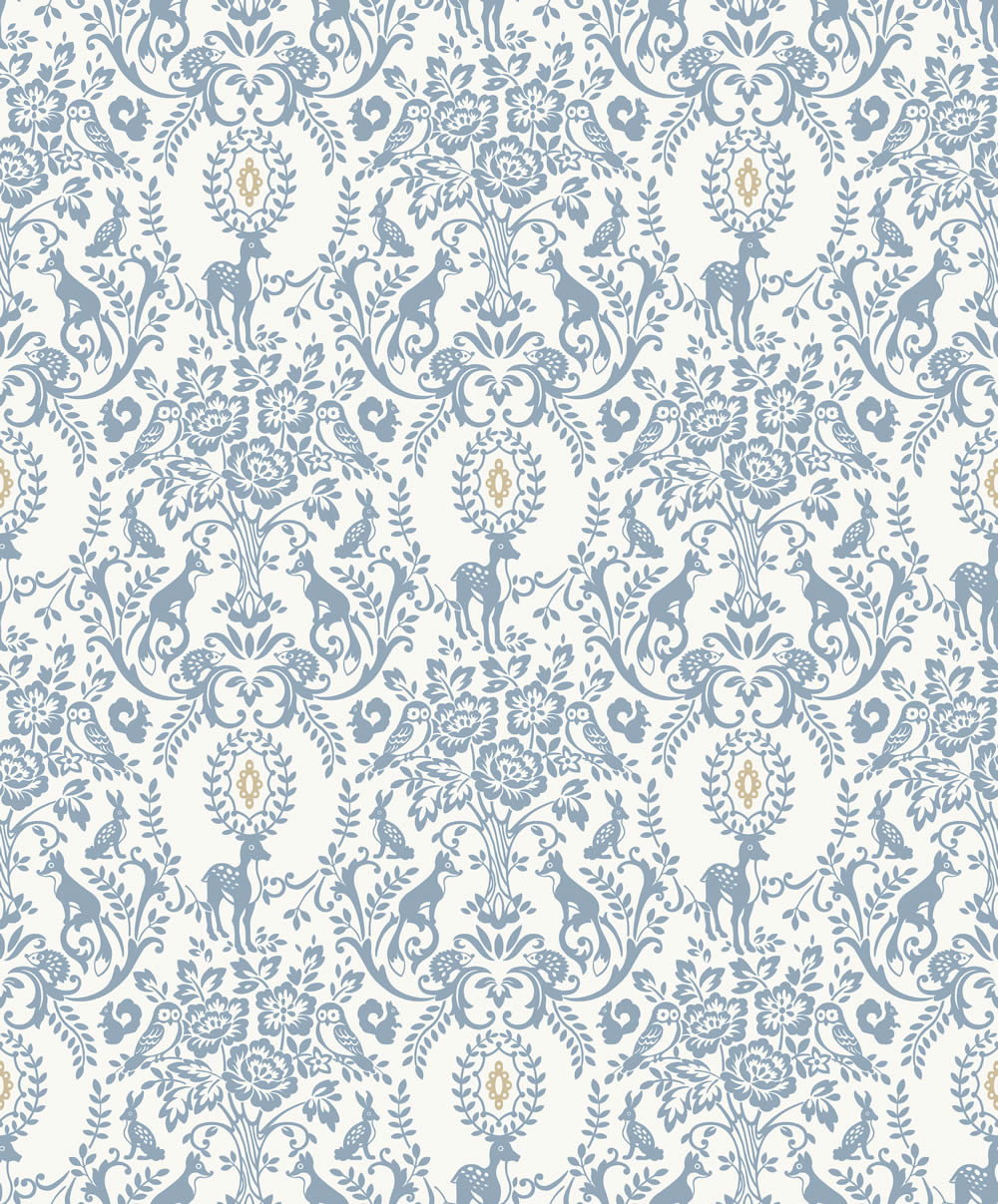 Waldtiere Weiß und blau Tapete Jack n Rose Grandeco JS3304