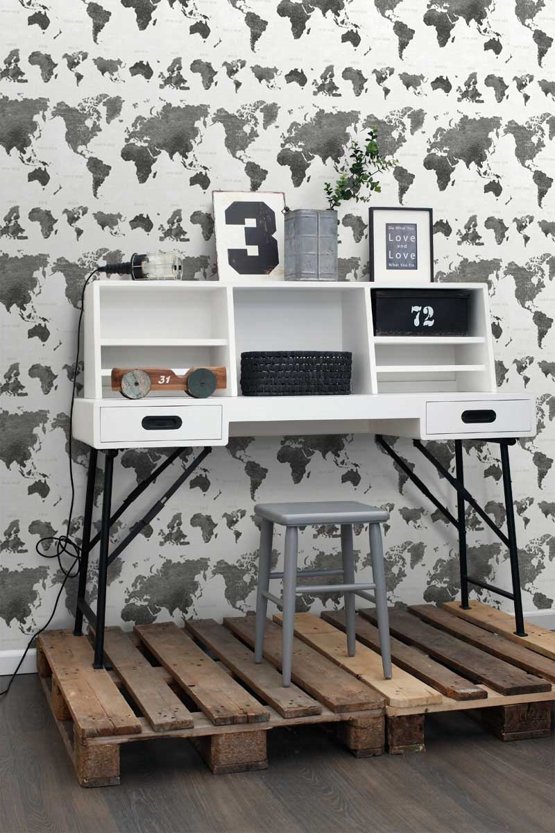 Tapete Weltkarten Vintage dunkelgrau Vlies 138973