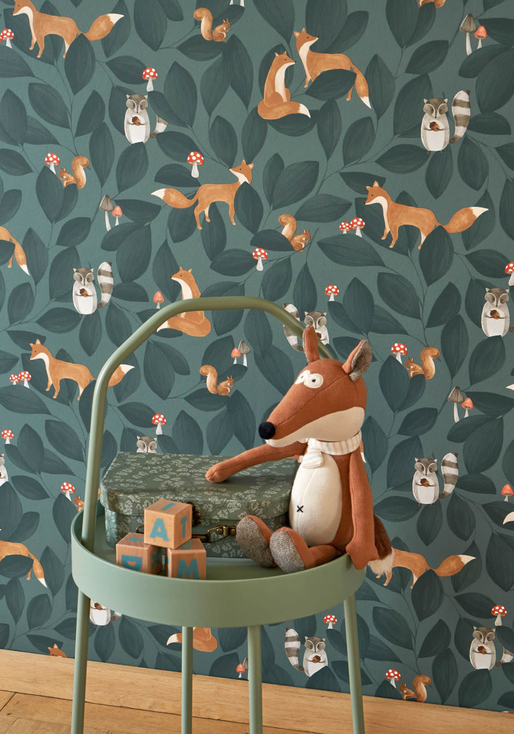 Vliestapete Füchse Eichhörnchen Waldtiere Blätter Blau OUAT88276815-36-OUAT88276815.1M