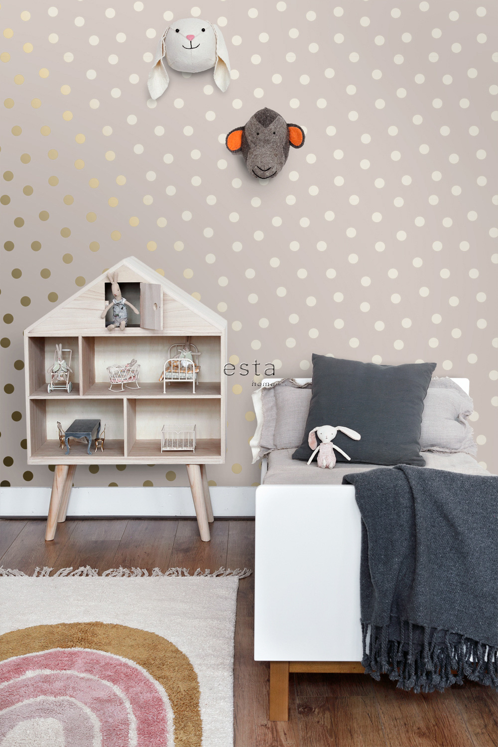 gepunktete Tapete gold rosa Vlies 139244