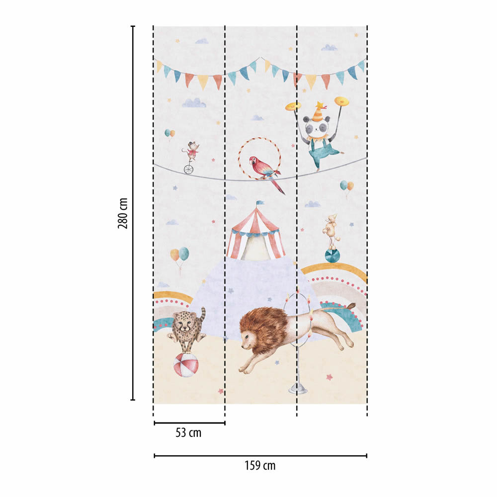 Wandbild Zirkus in der Manege Löwe Pudel Vlies farbenfroh 770721-8-770721