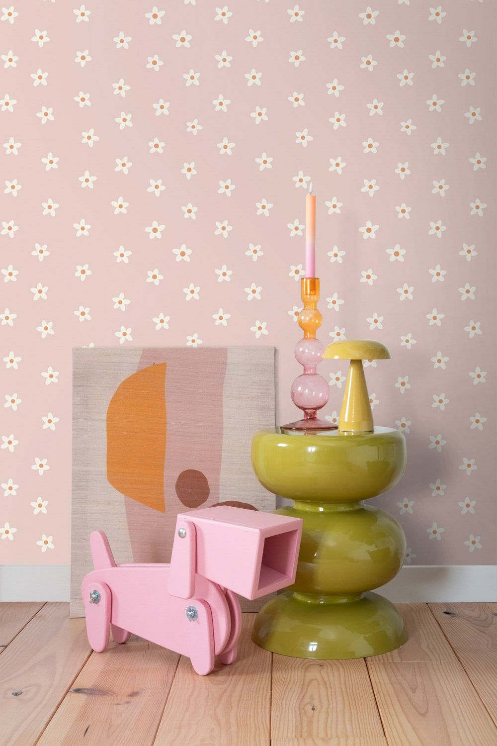 Mädchenzimmer Blumentapete kleine süße Gänseblümchen rosa