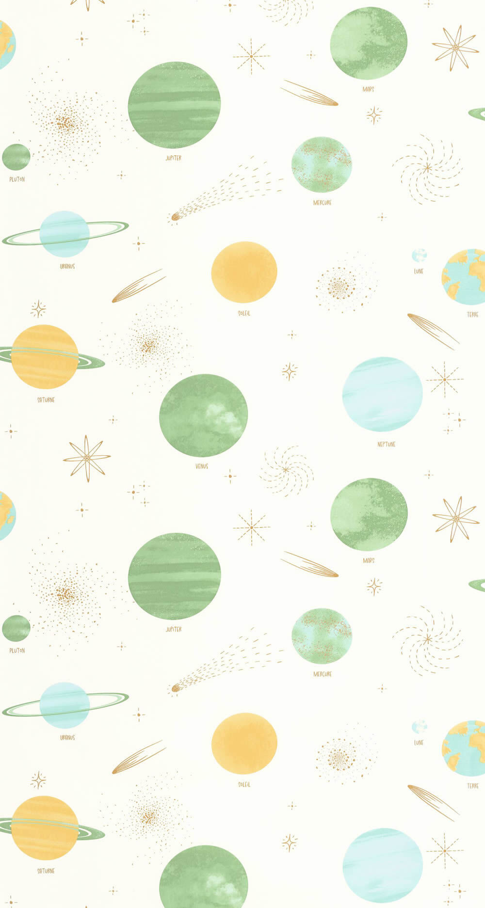 Universe non-woven wallpaper sun moon and stars solar system Les Minis Mondes Caselio MNM105684320