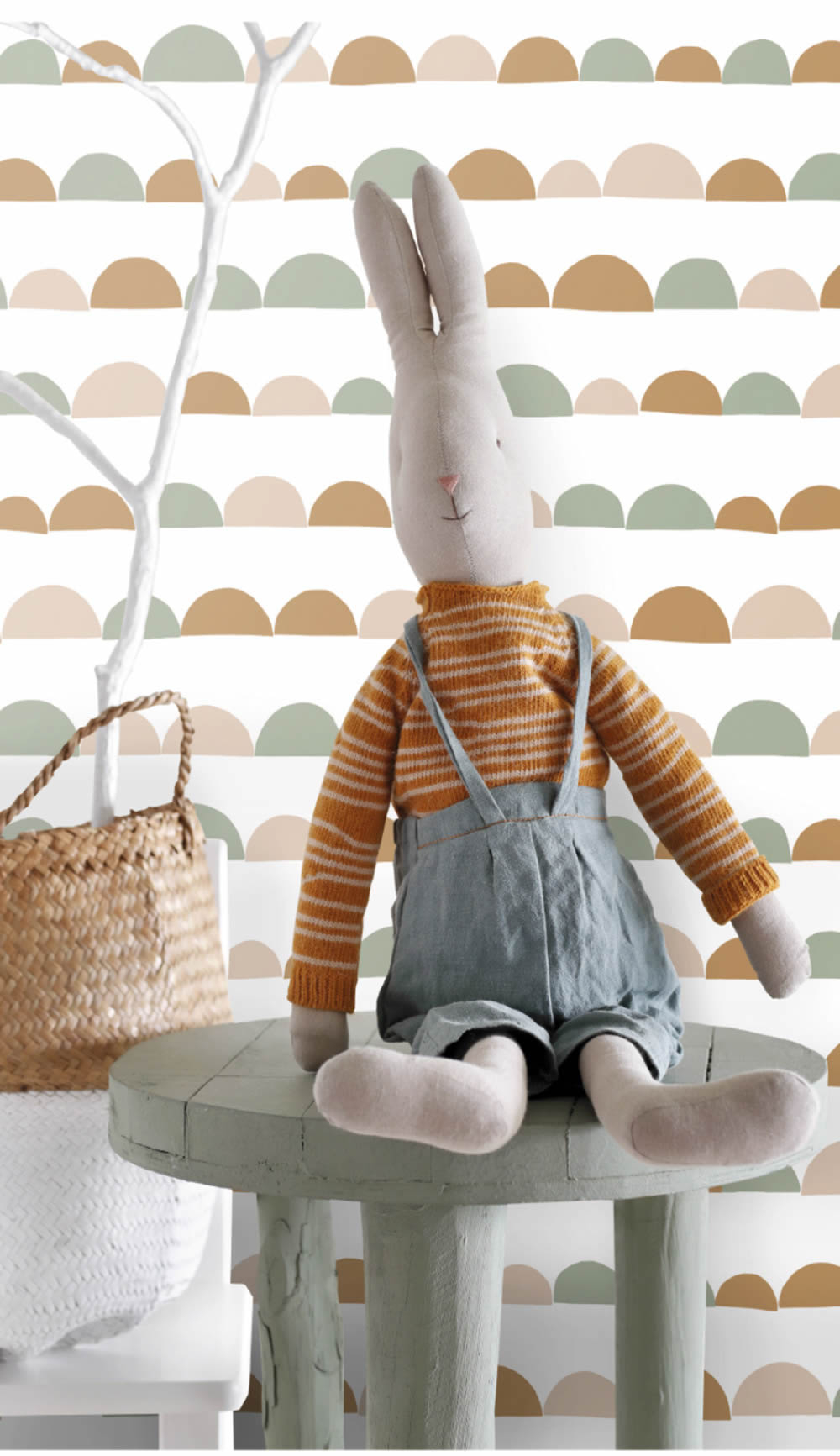 semicircles non-woven wallpaper white green and orange Woodland Rasch Textil 139267-23-139267.1M