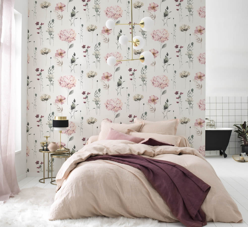 pastel-colored watercolor look flowers non-woven wallpaper Pink Kids World Rasch 300642_L-7-300642.1M