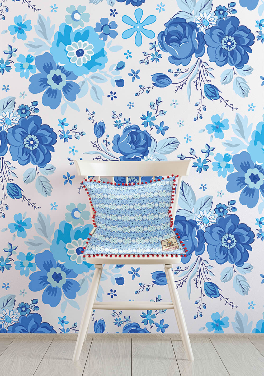 Wandbild Weiß Blau Große Blumen-65-TD4044