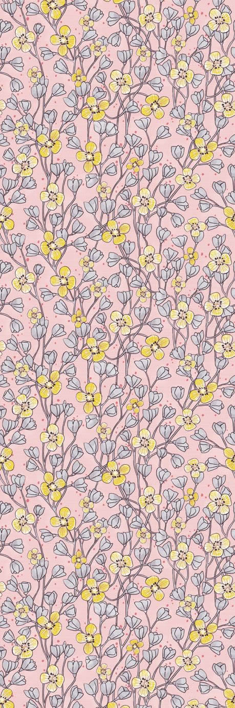 Flower tendril mural pink yellow-55-383616