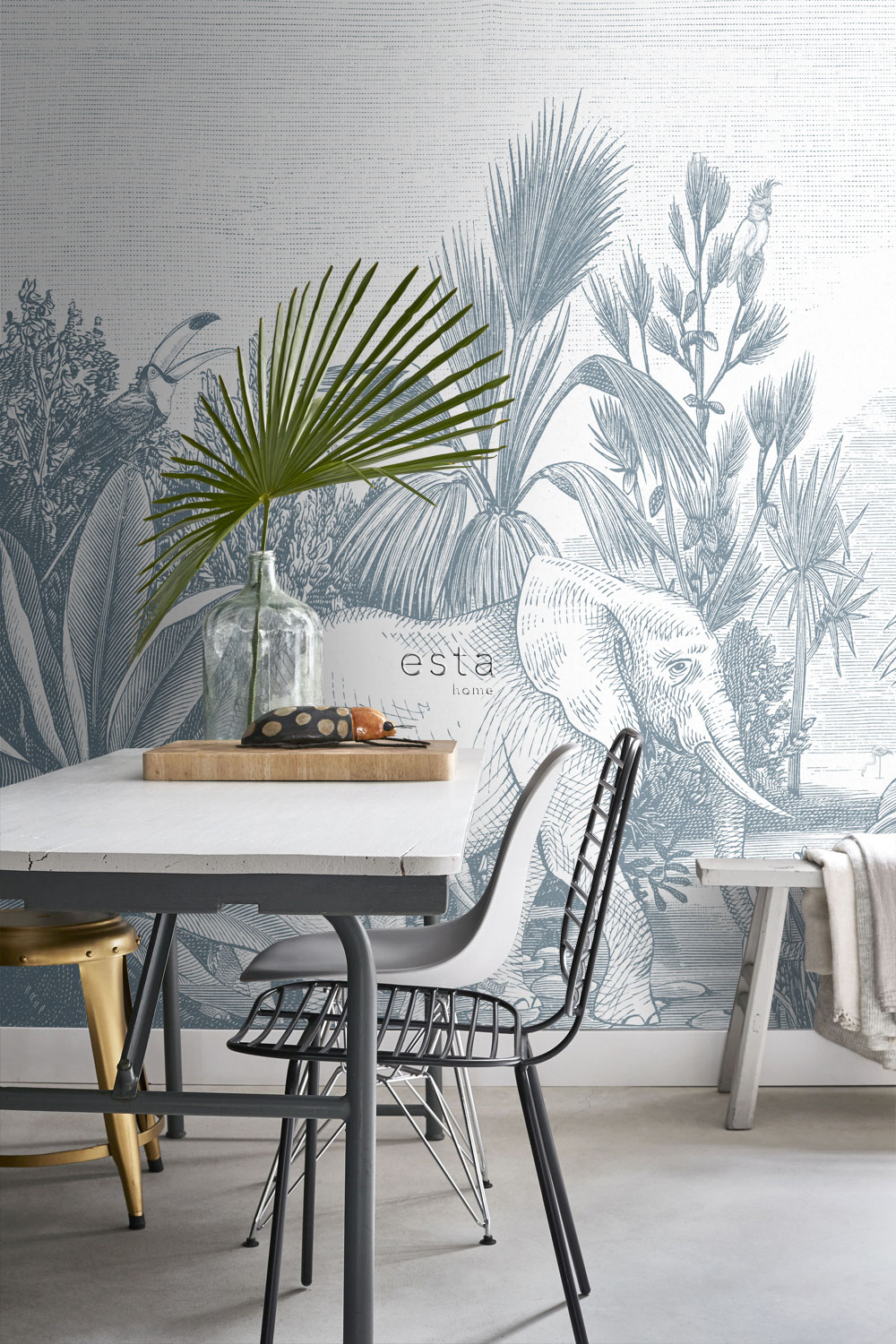 Dschungel Wandbild Elefanten Tiere blau 300 x 279 cm 159059