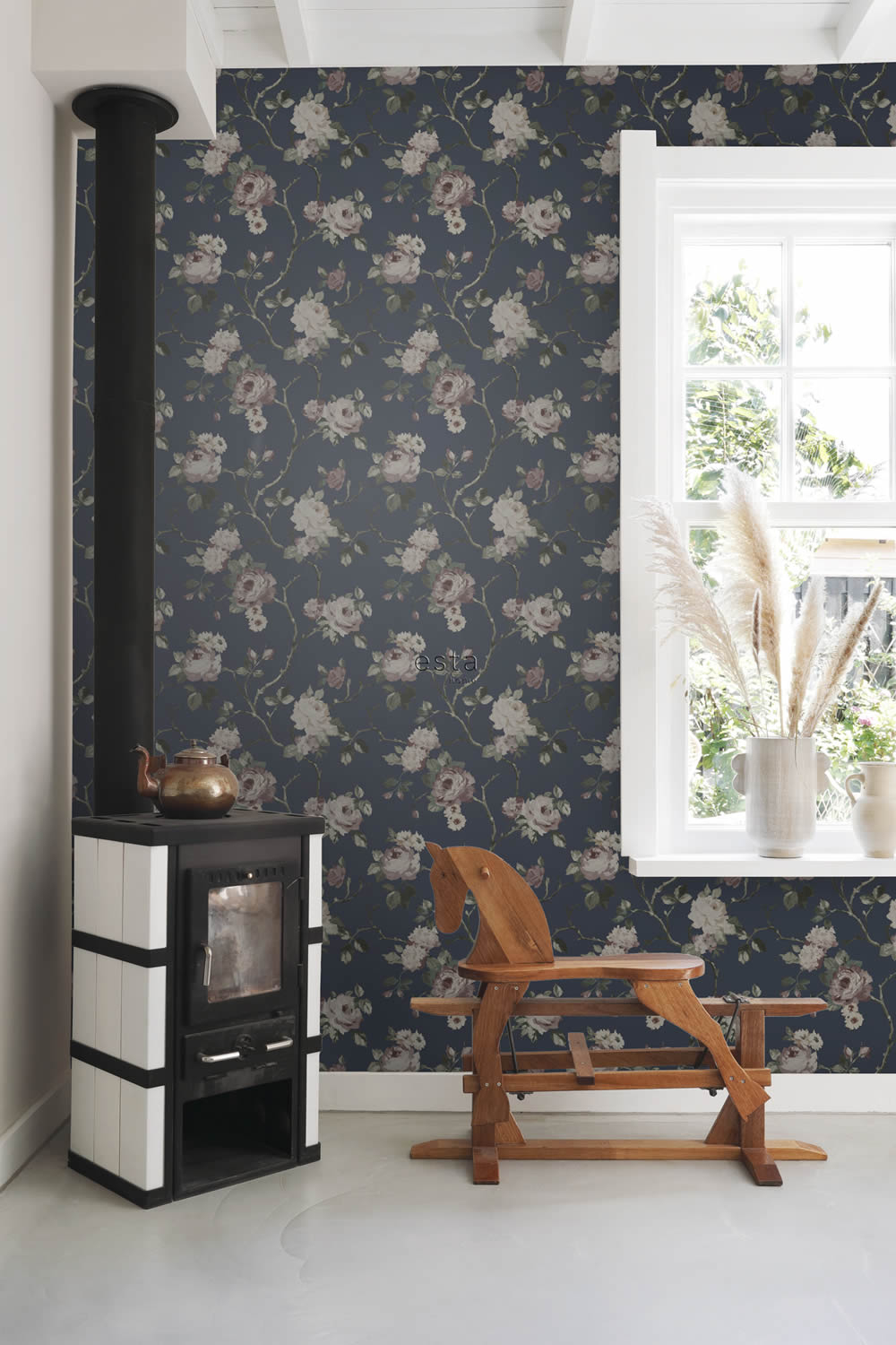 Tapete elegante Blumen Rosenblüten dunkelblau Vlies 139409