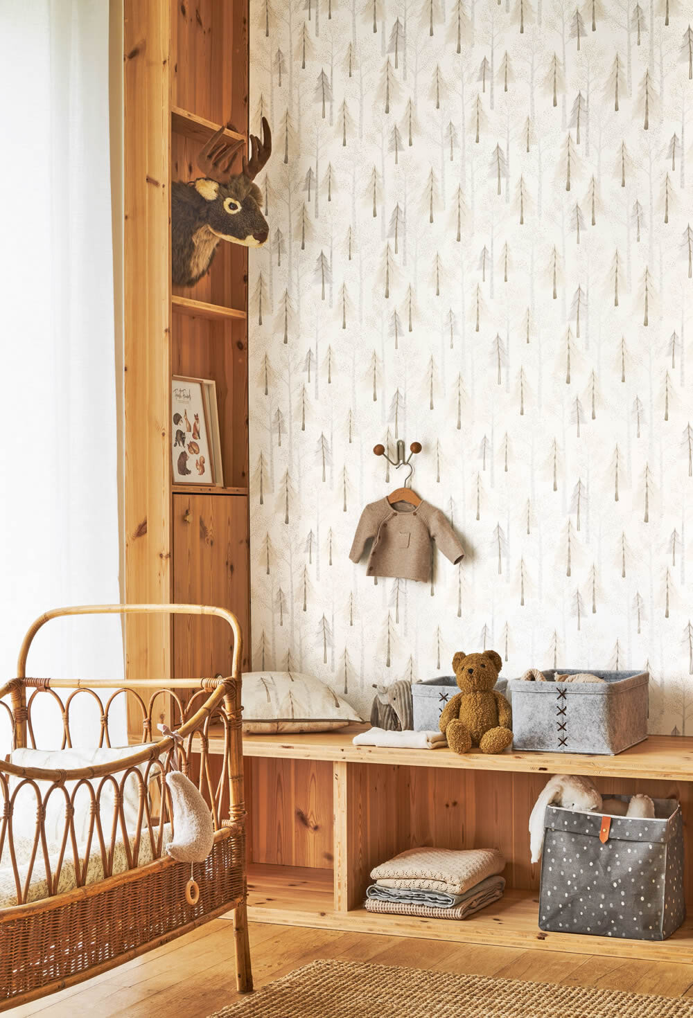 fir trees non-woven wallpaper white gray Casadeco - Once upon a time OUAT88249210-36-OUAT88249210.1M