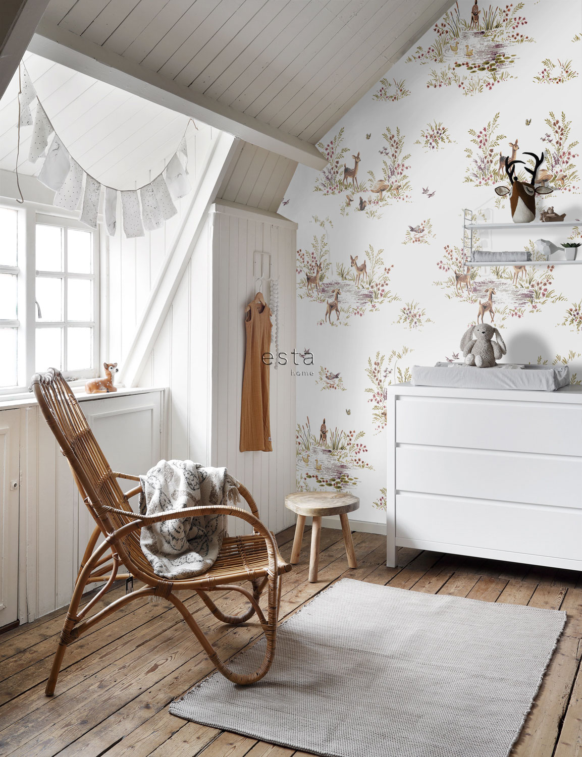 Wandbild Rehe Wald Bambi Vlies weiß 200 x 279 cm 159055