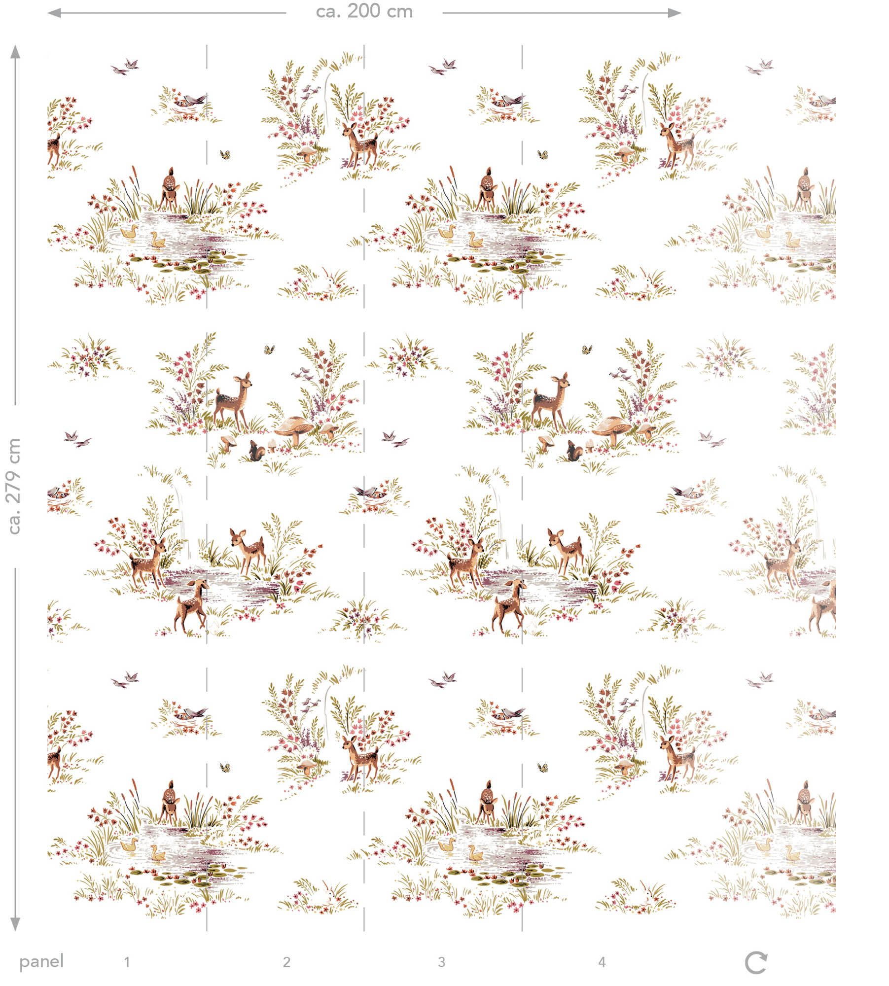 Wandbild Rehe Wald Bambi Vlies weiß 200 x 279 cm 159055