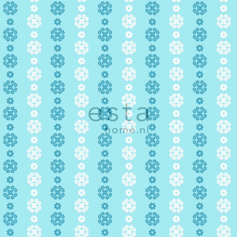 Non-woven wallpaper lace turquoise white