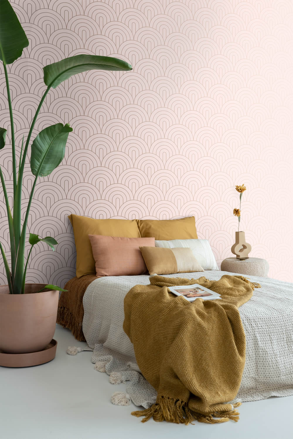 Tapete mit Art-Deco-Bögen Boho Style hellrosa Vlies 139217