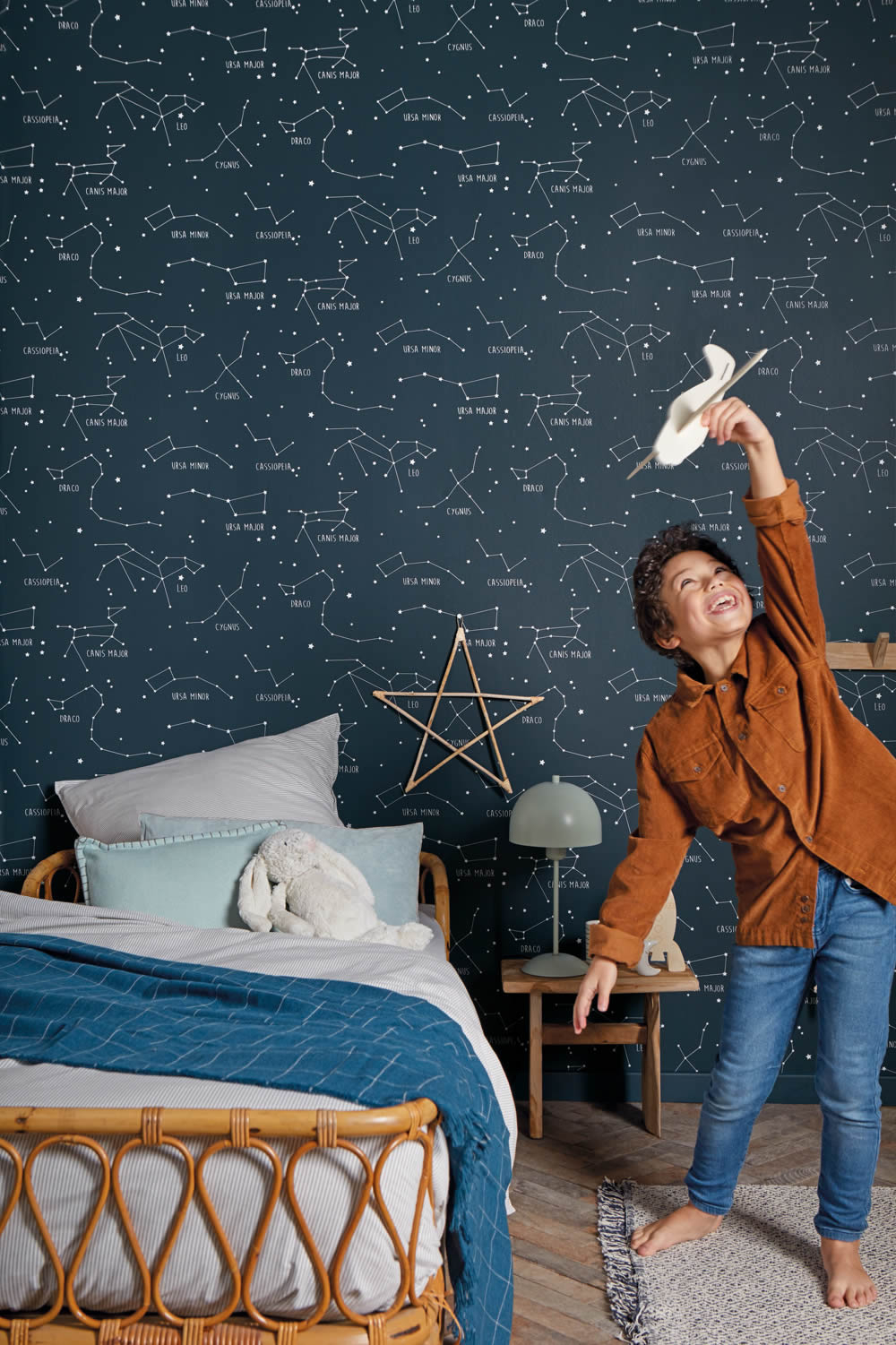 Non-woven wallpaper night blue glowing zodiac signs Caselio Our Planet-36-OUP101916918.1M