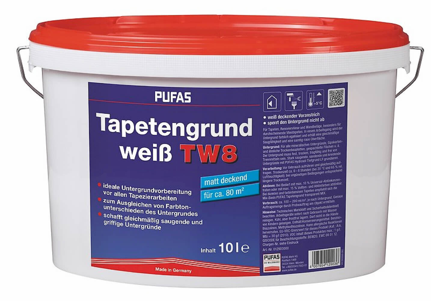 Pufas Tapetengrund weiß TW8 2,5 Liter-17-012901000M