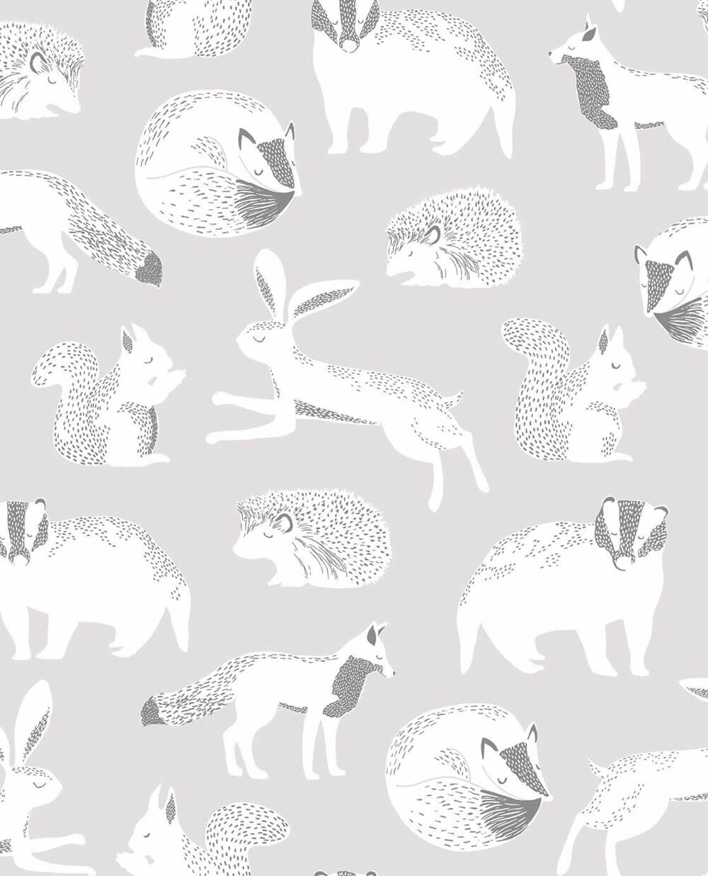 Forest animal wallpaper light gray children