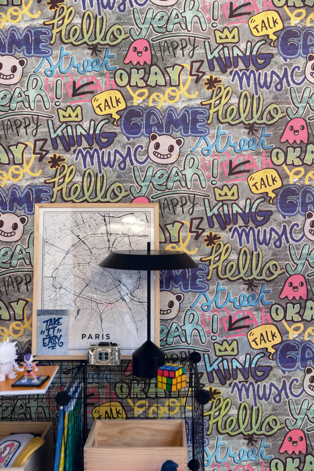 stone wall with writing graffiti wallpaper blue and colorful Young and free YNF103304565-36-YNF103304565.1M