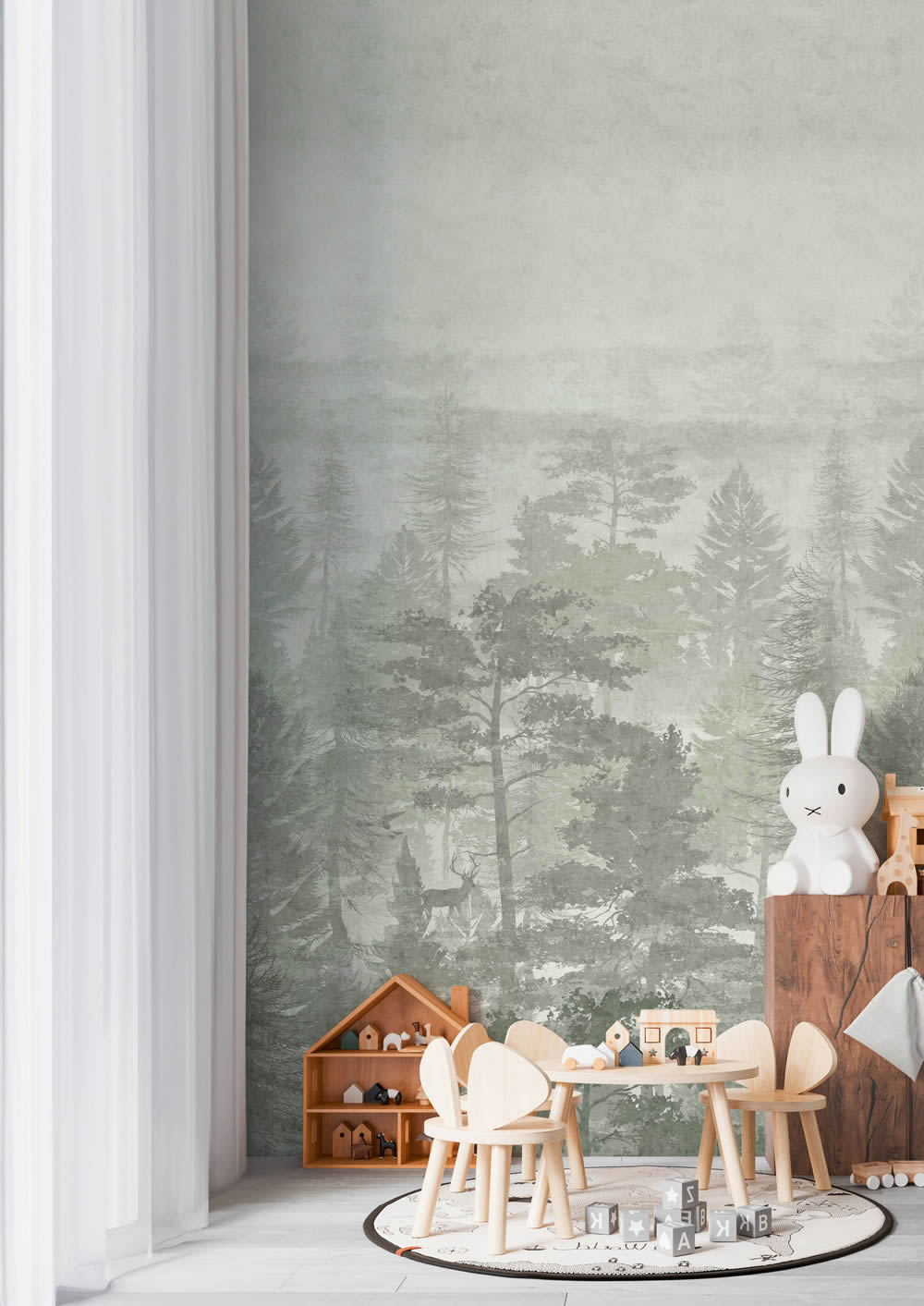 Wandbild Tannenwald Vlies Nebelwald matt glatt grün 770691-8-770691