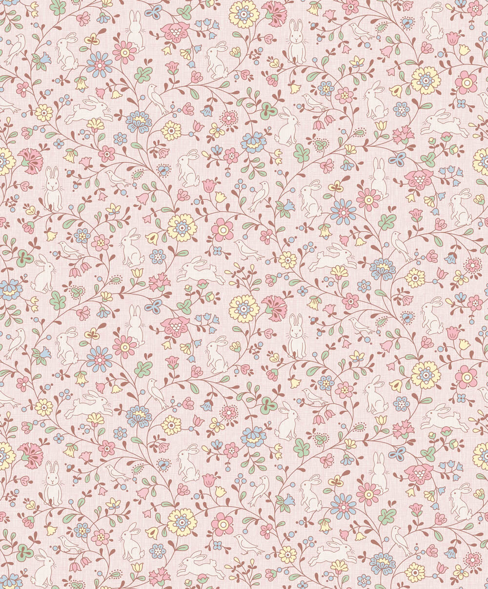 Rosa Tapete Hasen und Vögel Jack n Rose Grandeco JS3105-37-JS3105.1M