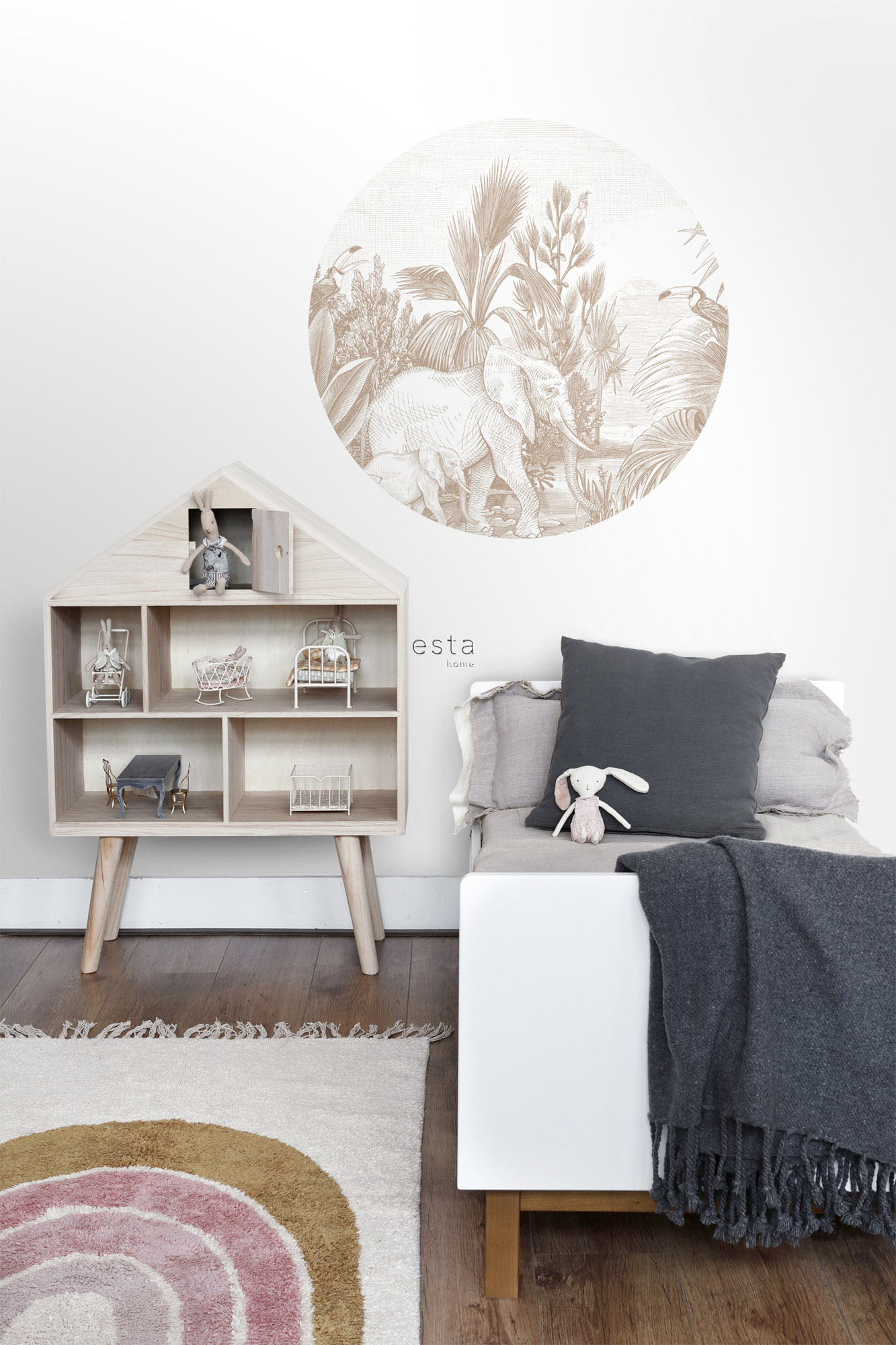 Wandbild Dschungel Tiere rund beige 70 cm Vlies 159077