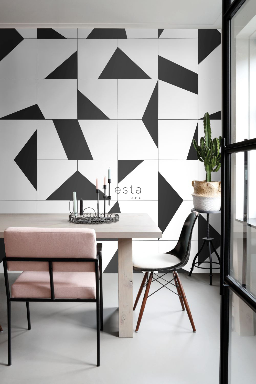 Wandbild Kachelmuster Scandi schwarz weiß 200 x 279 cm 158908