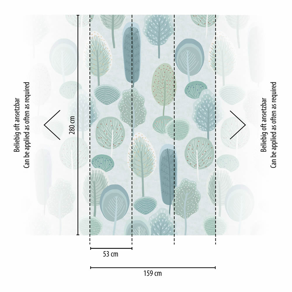 Wandbild Muster Bäume Waldtapete blau grün mint 770711-8-770711