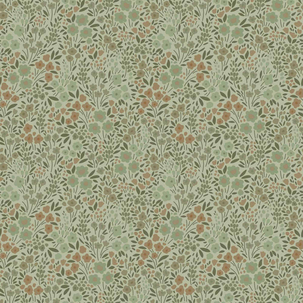 Non-woven wallpaper with small green flowers 139699