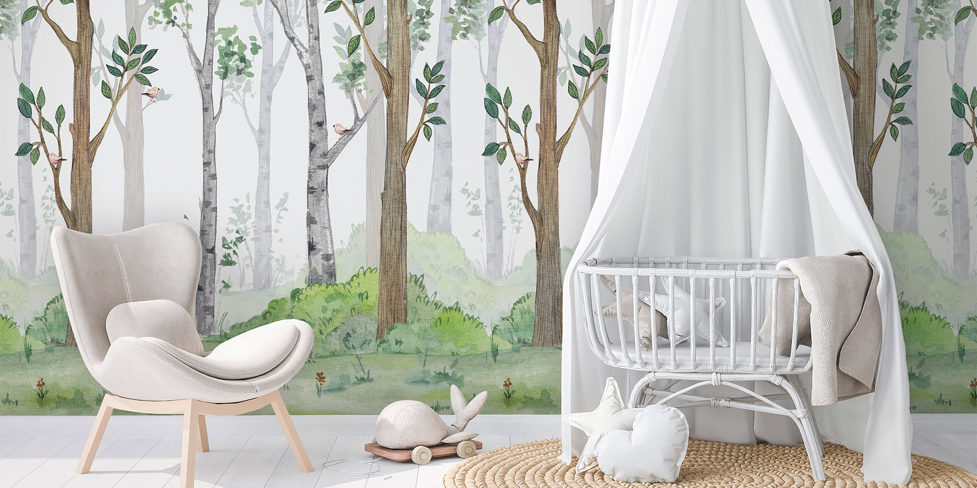 Wandbild mit Bäumen für eine Wandgestaltung im Kinderzimmer mit Bäumen.