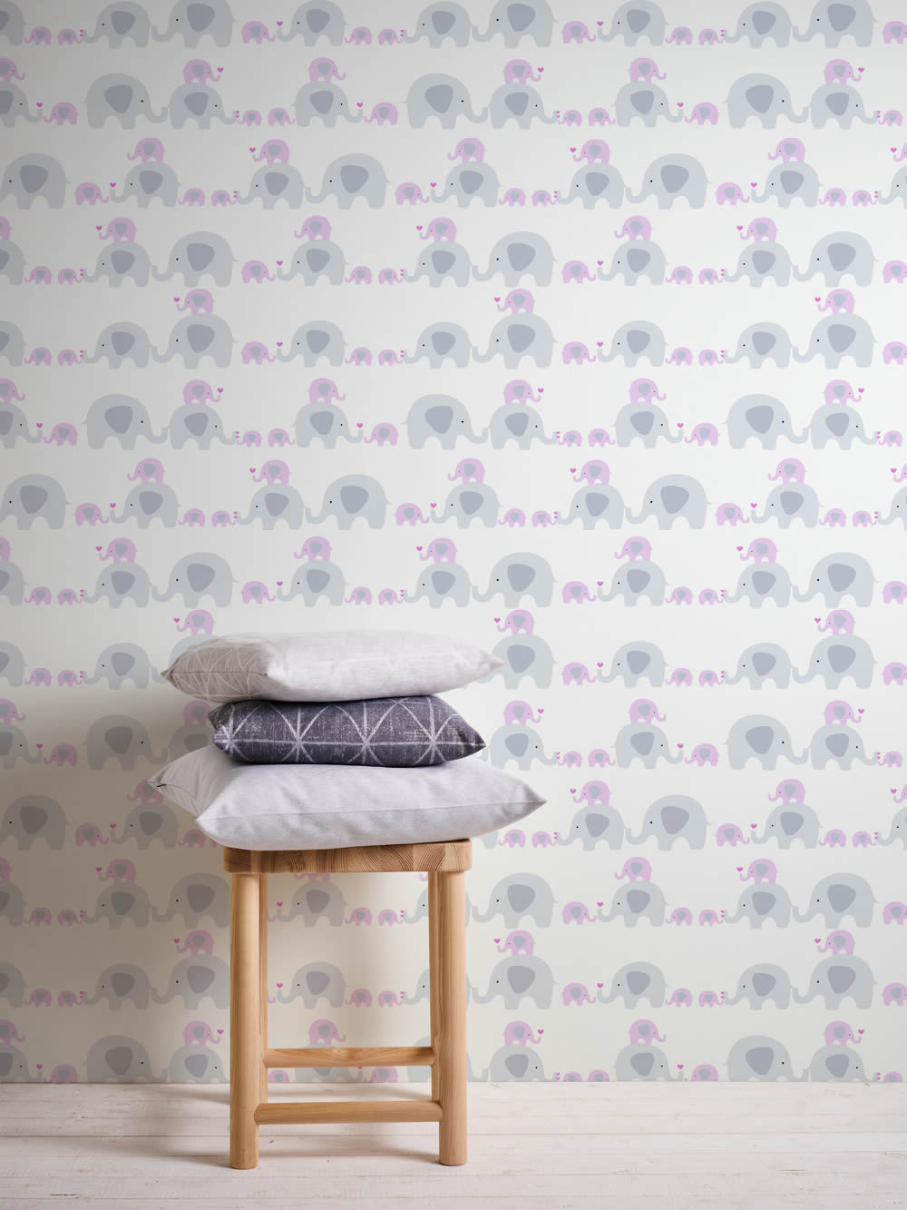 elephant family non-woven wallpaper gray and pink Little Love AS Creation 381132-8-381132.1M