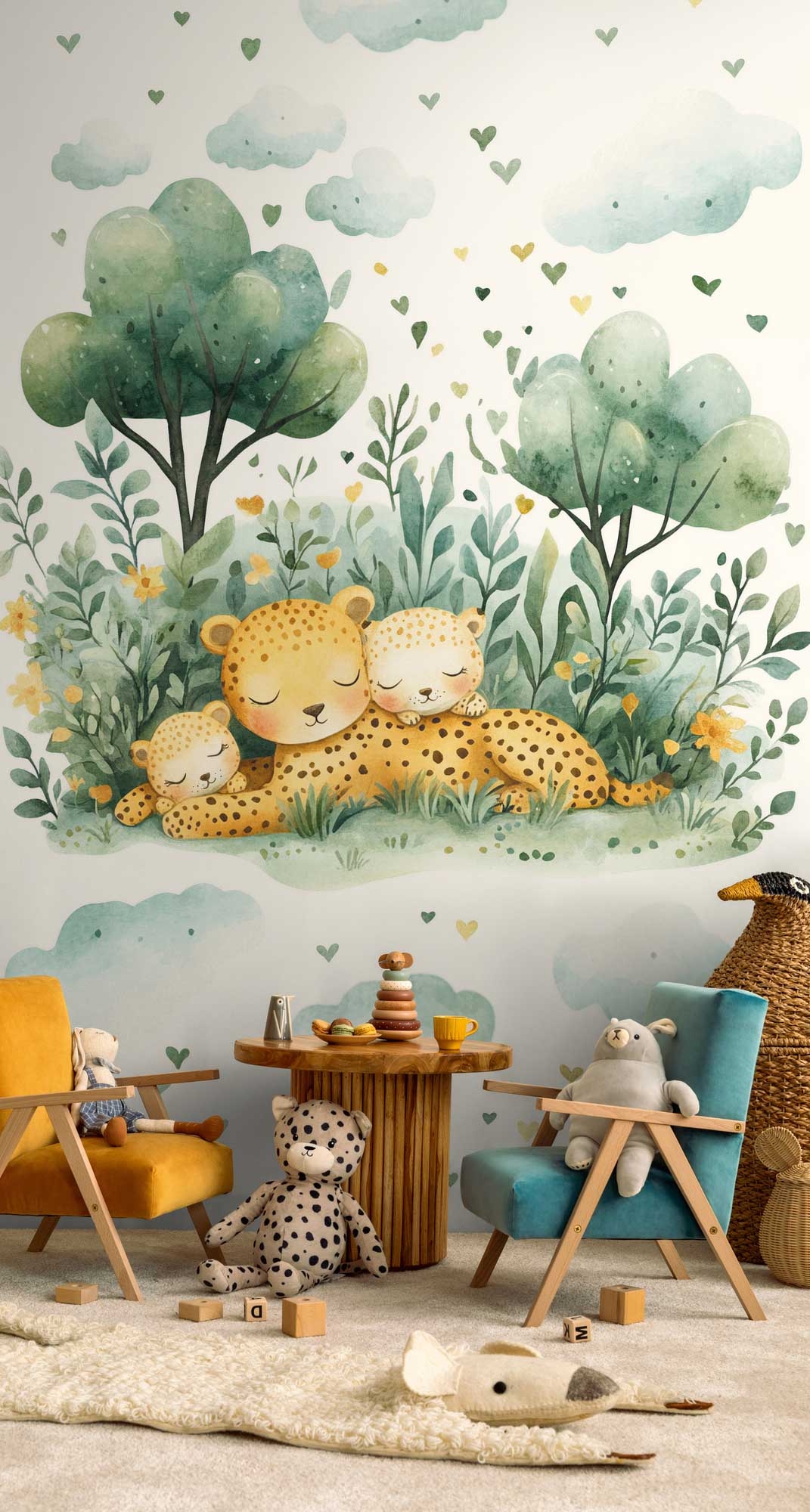 Wandbild schlafende Leopardenfamilie weiß 159 x 280 cm 792897