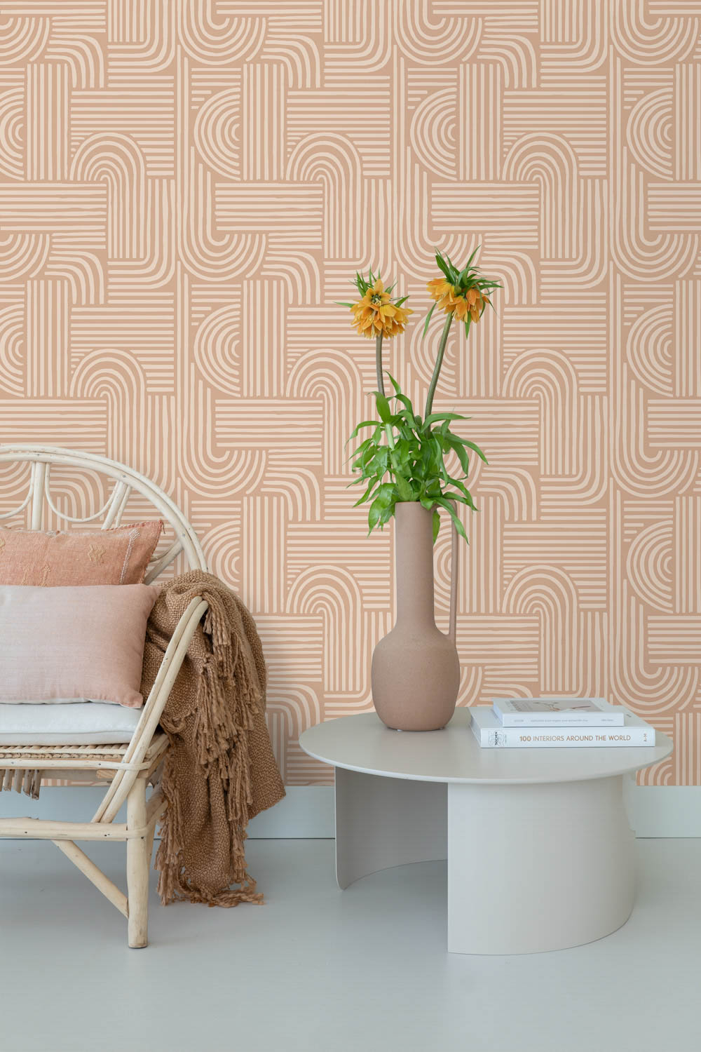 Abstrakte Formen Ethnotapete Vlies geometrisch terrakotta