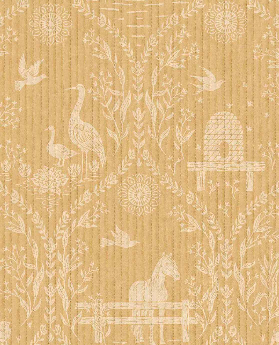 Tapete Süße Tiermotivtapete Ornament Textiloptik zartes Beige
