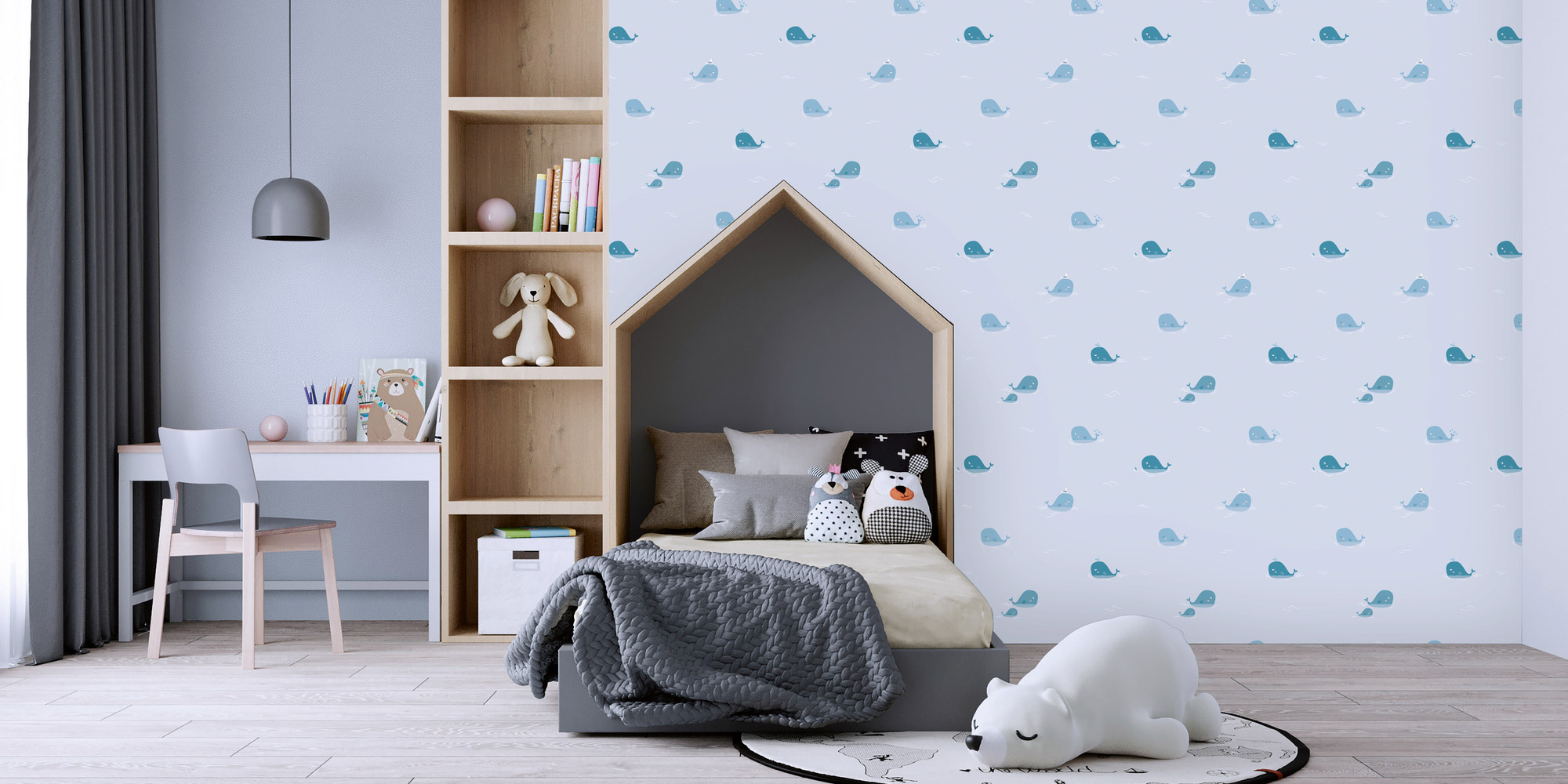 Passend aufeinander abgestimmte Muster- und Unitapeten von AS Creation für das Kinderzimmer.