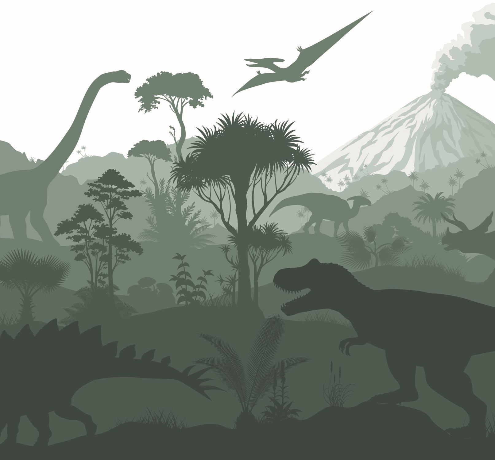 Wandbild Dinosaurier Natuttapete Kreidezeit 6 Bahnen grün