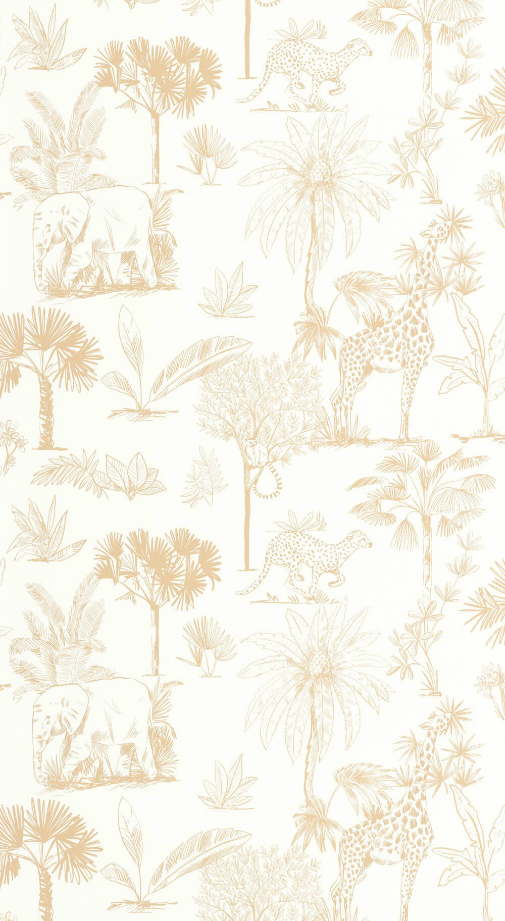 Safari animal motif non-woven wallpaper jaguar giraffe beige white Les Minis Mondes Caselio MNM105731010