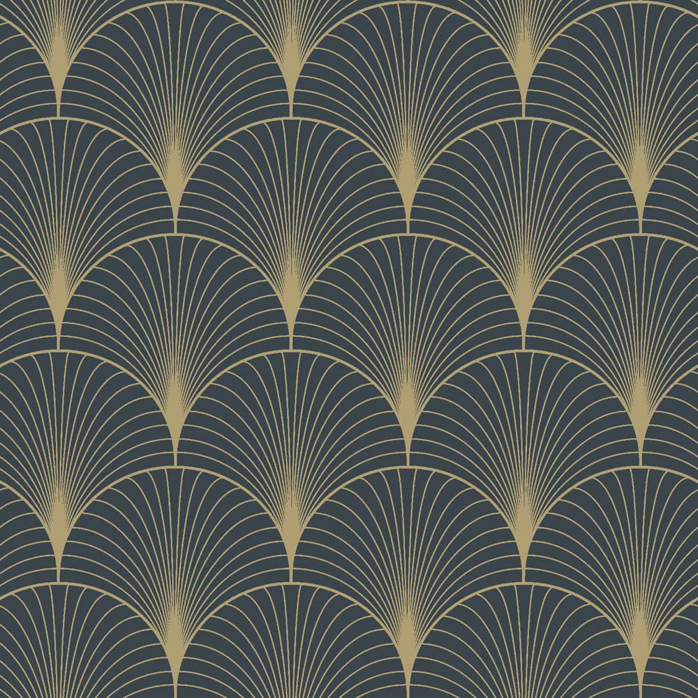 Tapete grafisches Fächermuster Art Deco blau Vlies 139231